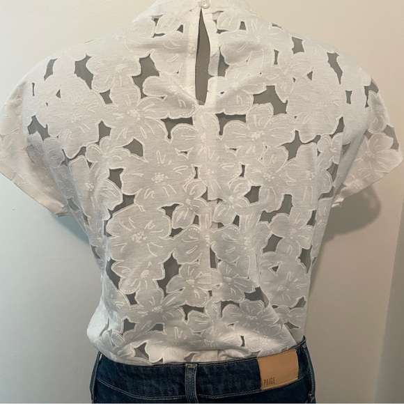 Reiss Shirt Short Sleeve Viscose Blend White Floral Cutout Lace Size Extra Small - Picture 3 of 8